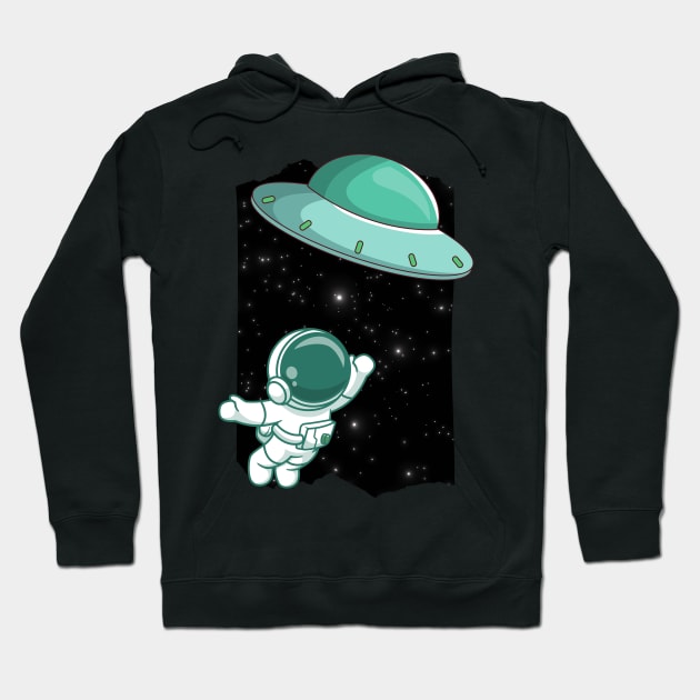 Floating astronaut Ufo alien abduction funny cute spaceship moon mars cosmic space Hoodie by BoogieCreates